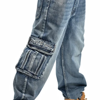 30-46 Plus Size Harlan reta perna de calça tamanho plus homens casual nove pontos de jeans larga mão de tamanho mais casual da marca de calças de algodão