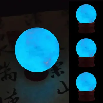 1PC de Alta Qualidade 35MM Azul Luminoso Cristal de Quartzo Bola Esfera que brilha No Escuro de Pedra Drop Shipping Decoração de Pedra L*5