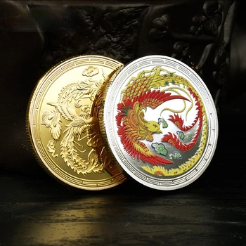 De Estilo Tradicional Chinês Phoenix Nirvana Nova Vida, O Renascimento, A Medalha De Prata Moeda De Ouro Em Relevo Ofício Do Metal Crachá De Presente A Um Amigo
