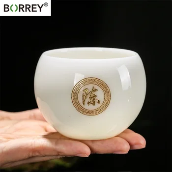 BORREY 1pcs High-end Margarina Jade Xícara de Porcelana Branca Chá Xícara de Café de Estilo Tradicional Chinês de Chá de Cerâmica Kung Fu Xícara de Chá de Presente