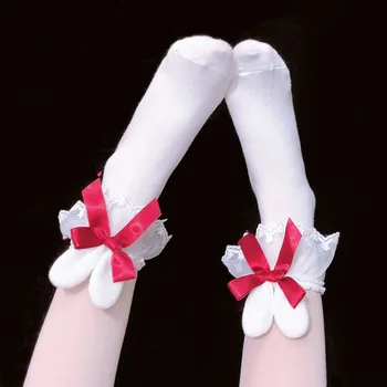Japonês Lolita Girl Orelhas de Coelho Plissado Meias 2021 Verão as Mulheres Bowknot Algodão Pilha de Meias Sexy, Designer de Luxo G irl Meias