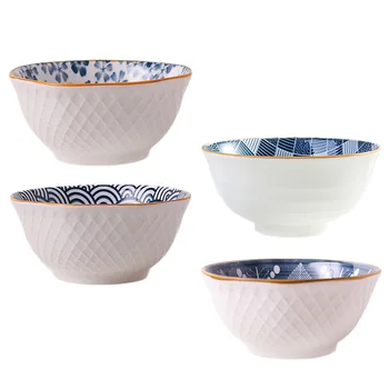 4pcs Japonês Cerâmica Tigelas de Ramen Taças de Sopa de Armazenamento de Recipientes de Cozinha E de Refeições Suprimentos de Mesa (Cores Sortidas)