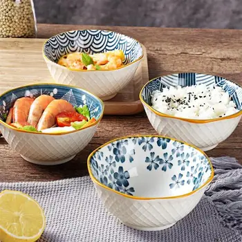 4pcs Japonês Cerâmica Tigelas de Ramen Taças de Sopa de Armazenamento de Recipientes de Cozinha E de Refeições Suprimentos de Mesa (Cores Sortidas)
