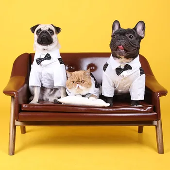 Cavalheiro Roupas De Cachorro De Estimação De Casamento Terno Camisa Formal Cães De Pequeno Porte Smoking, Gravata Borboleta Gatos Roupa Para Chihuahua Pug Traje