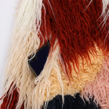 Inter Multicoloridas peludo faux fur casaco mulher manga longa Quente grossa mongol cordeiro casaco de pele de streetwear mulheres da moda de Inverno