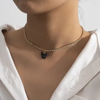 Europeu e Americano de moda criativa jóias com retro étnica vidro moda de pedra de strass de borboleta pingente de colar para mulheres