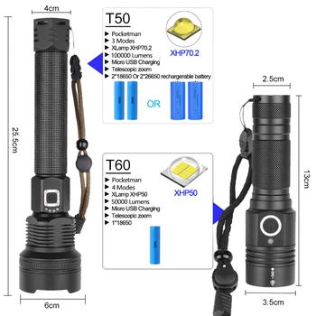 7000LM Potente Lanterna LED XHP70.2 Tocha Recarregável XHP50 USB Zoom Lanterna XHP70 Caça Lâmpada de Pesca Usam 18650