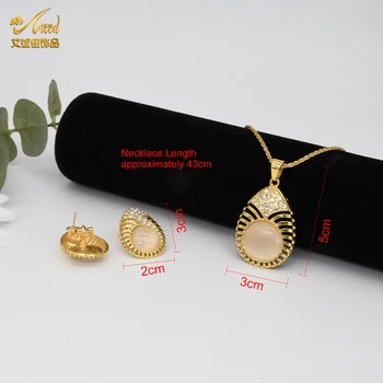 ANIID Mulheres Jóias Conjunto Colar Brincos de Zircônia da Moda de Aço Inoxidável Chapeado Ouro Indiano Jóia de Presente de Casamento Conjunto