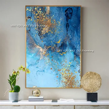 Artesanal de Ouro Azul Pintura Abstrata de Arte Moderna de Imagem Para a Sala de Cuadros de Lona de Arte de Alta Qualidade abstrata, arte de parede