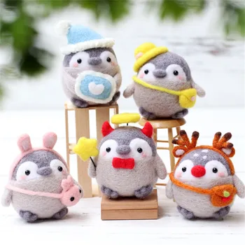 Pinguim bonito Padrão Artesanal DIY Poke Feltros de Lã de Produção de Material Pacote de 2021 Não Terminou o Ano Novo Brinquedos Para Meninas Mar 26