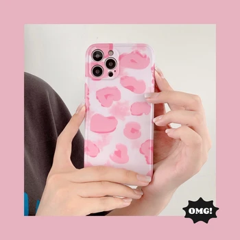 Retro Arte Pink Leopard Impressão coreano Telefone de Caso Para o iPhone 12 11 Pro Max X Xs Max Xr 7 8 Puls SE de 2020 Casos Macia Capa de Silicone