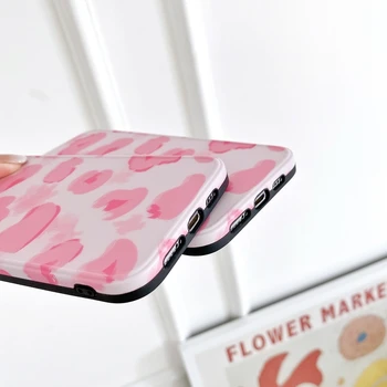 Retro Arte Pink Leopard Impressão coreano Telefone de Caso Para o iPhone 12 11 Pro Max X Xs Max Xr 7 8 Puls SE de 2020 Casos Macia Capa de Silicone