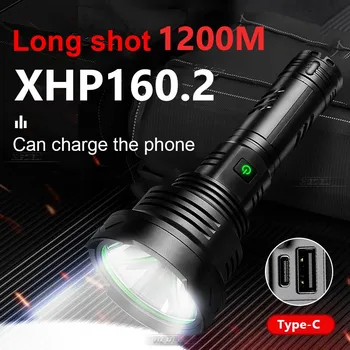 2021New XHP160.2 Mais Poderosa da Tocha Lanterna Led de Alta potência Tático Lanterna 18650 Tipo C Carregador Recarregável Luz de Flash