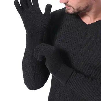 Homens Engrossar Inverno De Malha De Lã, Luvas Quente Cheia Tela De Toque Do Dedo Luvas Exterior À Prova De Vento Grove De Vestuário, Decoração Acessório