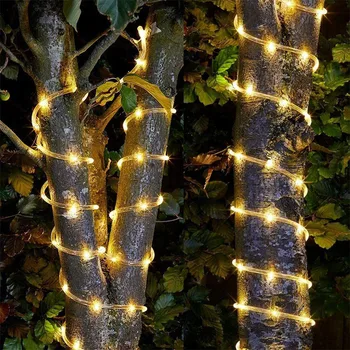 7M12M LED Solar de Natal, Guirlanda Seqüência de Luzes Impermeáveis do Fio de Cobre, Tubo de Luzes Para Decoração de Jardim ao ar livre Luzes
