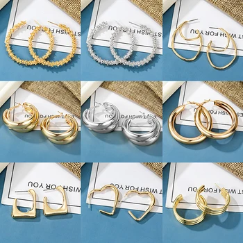 Golden Grandes Brincos de argola coreano Geometria Metal Brincos de Ouro Para as mulheres do sexo Feminino Retro Brincos de 2021 Tendência de Jóias de Moda