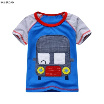 SAILEROAD T-shirts Bordadas de Ônibus Algodão Verão de Novo Crianças Tops Roupas 2-7Years Meninos de Roupas de Bebê Costome