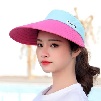 2021 NOVAS mulheres sol de verão com viseira de abas largas do chapéu o chapéu ajustável proteção UV tampão fêmea compactáveis puro tampões de algodão