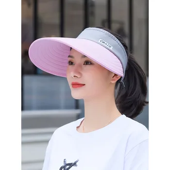 2021 NOVAS mulheres sol de verão com viseira de abas largas do chapéu o chapéu ajustável proteção UV tampão fêmea compactáveis puro tampões de algodão