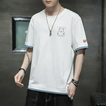 T-shirt dos homens verão 2021 nova moda da marca tendência de algodão casual meia-manga roupas soltas coreano compassivo