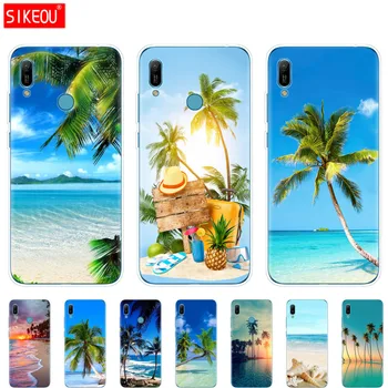 Caso Para o Huawei Honor 8A 8C PRO 8X 10 eu jogar tampa do caso para Y5 Y6 Y7 Y9 2019 pro Primeiro-verão Cena de Praia Sol mar Palmeira