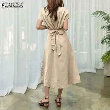 Mulheres Casual OL Vestidos Diários Sólido Roupa de cama de Algodão Kaftan ZANZEA a Moda de Uma Linha de Vestidos De 2021 Verão Elegante Vestido Maxi