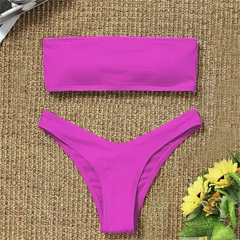 2021 Novo Biquíni De Cintura Alta Sem Alças Sexy Bikini Swimwear Das Mulheres Mulheres De Maiô Acolchoado Maiô Monokin Cor Pura