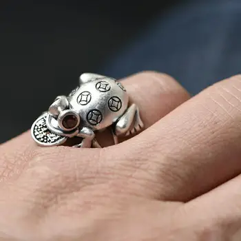 Designer Original sorte sapo sapo anel de abertura lingote de ofício padrão Chinês retro luz de luxo charme das mulheres de jóias de prata