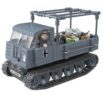 WW2 Militar de Meia Pista de veículos Blocos de Construção do Modelo Armas de Acessório de Arma de Transporte de caminhão de Tijolos Brinquedos de Presente Para as Crianças