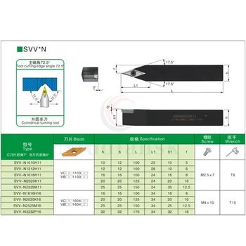 SVVCN1010H11 SVVCN1212H11SVVCN1616H16 SVVCN2020K16 SVVCN2525M16 Torneamento Externo porta-ferramentas de Corte, Ferramentas de Torno CNC Barra de Mandrilar