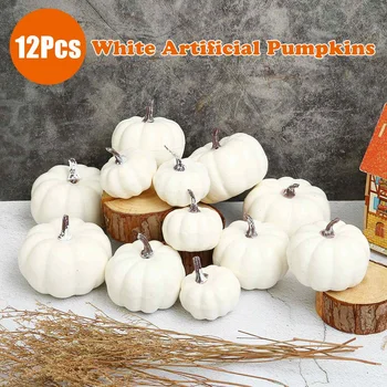 12Pcs/set DIY Falsos Frutos Ornamento de Halloween Artificial Branco Abóboras Colheita Colheita de Outono de ação de Graças de Decoração de Casa de Adereços de Festa