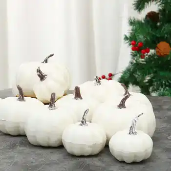 12Pcs/set DIY Falsos Frutos Ornamento de Halloween Artificial Branco Abóboras Colheita Colheita de Outono de ação de Graças de Decoração de Casa de Adereços de Festa
