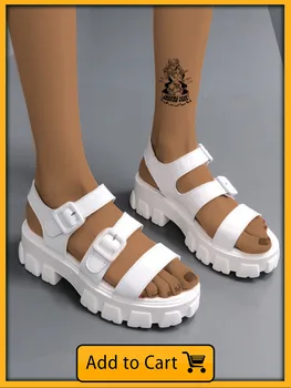 Fujin Robusta Plataforma De Salto Sandálias De Praia 2021 Mulheres De Verão, Sapatos De Fivela Preto Branco Moda Verão, Sapatos, Sandálias De Dedo Do Pé Aberto Sapatos