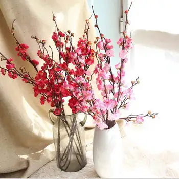 Flores Artificiais Chinês Galhos Pequenos De Ameixa Flor De Cerejeira Casamento, Buquê De Flores Do Ramo De Decoração Para Casa