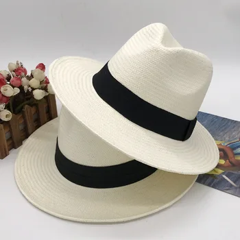 Verão Chapéus de Sol Para as Mulheres, o Homem Clássico Chapéu Panamá Praia de Chapéu de Palha Para os Homens UV Tampa de Protecção Branca Chapéu Caput do Sombrero