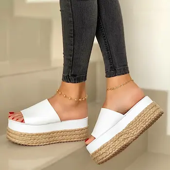Mulheres Sandálias de Plataforma de Chinelos, Sapatos de Mulheres de Tecido de Sapatos 2021 Verão o Interior para o Exterior, chinelos, Sapatos de Praia Feminino Pu Chinelos de quarto