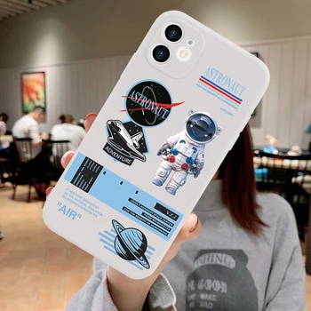 Astronauta Terno do Silicone Para o iPhone 11 12 Pro Max Mini XR X XS 7 8 Mais Macio da Tampa do Telefone