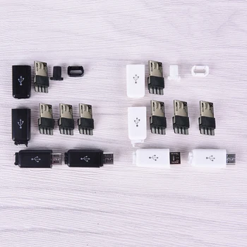 10PCS branco/preto Micro USB Macho Conectores Kit Cobre