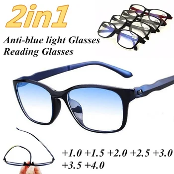 Óculos de leitura Homens Anti Azul Raios Presbiopia Óculos Antifadiga Computador Óculos com +1.5 +2.0 +2.5 +3.0 +3.5 +4.0