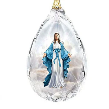 Gota de água em Forma de Cristal de Vidro da Cruz, Virgem Maria Colar Pingente de Mulheres Religiosas Amuleto Acessório Jóia do Partido Menina de Presente
