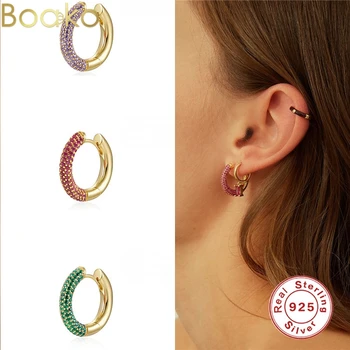 BOAKO 925 Prata Esterlina Brincos Para Mulheres Multicolor Micro-conjunto de Zircão Rodada de Moda Earings Presentes de Jóias Pendientes