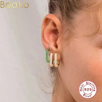 BOAKO 925 Prata Esterlina Brincos Para Mulheres Multicolor Micro-conjunto de Zircão Rodada de Moda Earings Presentes de Jóias Pendientes