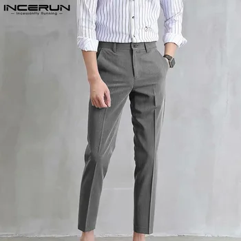 INCERUN dos Homens de Moda Casual Calças de Cor Sólida Botão de Fitness Streetwear coreano Calças de Homens 2021 Lazer Pantalon Hombre S-5XL