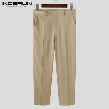 INCERUN dos Homens de Moda Casual Calças de Cor Sólida Botão de Fitness Streetwear coreano Calças de Homens 2021 Lazer Pantalon Hombre S-5XL