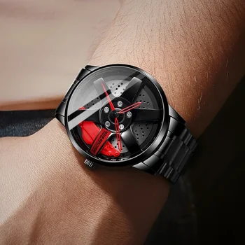Rotação 3D Exclusivo da Rim Hub Relógio de Design Personalizado, Carro de Desporto de Aro de Roda de Homens do Relógio Impermeável Criativo de Moda relógio de Pulso Relógio