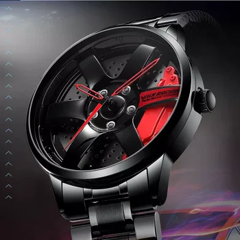 Rotação 3D Exclusivo da Rim Hub Relógio de Design Personalizado, Carro de Desporto de Aro de Roda de Homens do Relógio Impermeável Criativo de Moda relógio de Pulso Relógio