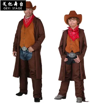 2020 Filhos Adultos Cowboy Trajes Cosplay Festa De Halloween Máscaras Menino Wild West Fantasia De Cowboy Colete Boné Lenço De Roupas