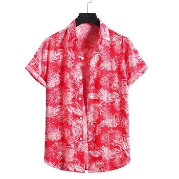Verão De Homens Com Roupa De Cama De Algodão Camisas Moda Praia Havaiana Camisas Vintage Impresso Manga Curta Com Botão De Camisa Casual Plus Size Camisas