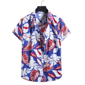 Verão De Homens Com Roupa De Cama De Algodão Camisas Moda Praia Havaiana Camisas Vintage Impresso Manga Curta Com Botão De Camisa Casual Plus Size Camisas