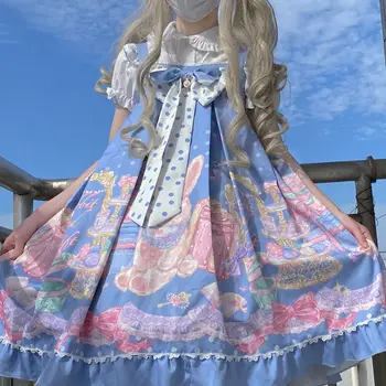 Kawaii Lolita de Verão, o Vestido das Mulheres 2021 Festa VintageJsk Vestido de Mulher Harajuku Doce sem Mangas Bowknot Suspender Vestidos